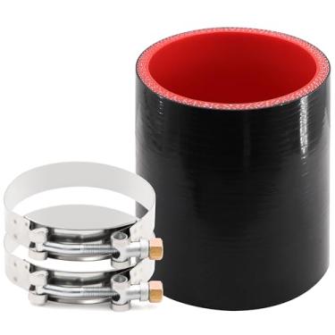 Imagem de Mangueira de acoplador de silicone reforçada de 5 camadas de comprimento reto de 10 cm ID 7 cm com 2 grampos de parafuso T, espessura de parede 6 mm tubo turbo de alto nível adequado