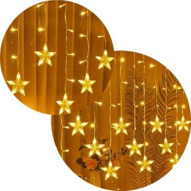 Imagem de Pisca Cascata Estrelas 405 LEDs Amarelo Fio Branco 10M 220v - Genérico