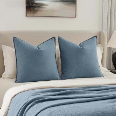 Imagem de MIULEE Capas de almofada decorativas Euro Sham 61 x 61, pacote com 2 almofadas grandes Boho Farmhouse Neutral para cama, capas de almofada de linho modernas com destaque macio, sofá, sala de estar