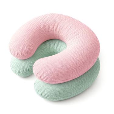 Imagem de Capas de almofada de amamentação, 2 capas de travesseiro de amamentação macias e aconchegantes para bebês padrão para meninos e meninas (rosa e verde)