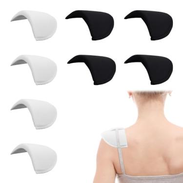 Imagem de 4 pares de ombreiras ajustadas para mulheres, almofada de ombro espessa de 1,5 cm, esponja respirável sem costura para roupas, suprimentos de costura para vestidos, ternos, jaquetas (preto e branco)