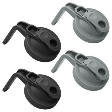 Imagem de Pacote com 4 frascos de vidro de boca larga com tampa hermética para bico com alça, transforma seu pote de vidro em jarra, sem BPA e durável, tampas fáceis de limpar, adequadas para potes de conserva