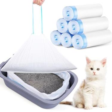 Imagem de Pacote com 120 sacos de areia para gatos com cordão para caixa de areia para robô 4 e 3 sacos de lixo resistentes autolimpantes, sacos de lixo de substituição de sacos de lixo extragrossos forros de