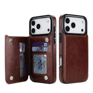 Imagem de LYJSMGZ Capa com suporte de cartão para Iphone17pro Max/17/17Pro/17Air, suporte oculto 2 em 1, compartimentos traseiros magnéticos, capa de telefone à prova de choque, marrom, 17Pro