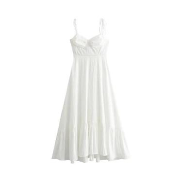 Imagem de Vestido Longo Branco Sem Mangas Para Mulheres, Vestido De Praia Com Ba