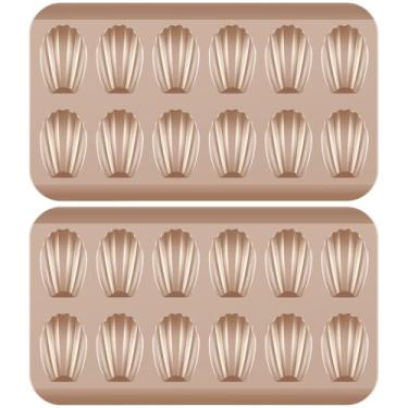 Imagem de 2 formas de concha, assadeira para biscoitos, utensílios de cozinha, molde de concha, forma de bolo de aço carbono com 12 cavidades para cozinha doméstica, padaria, restaurante (ouro champanhe)