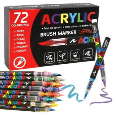 Imagem de KHZSPP Marcadores de canetas de tinta acrílica de 72/36 cores, materiais de arte para madeira, tela, pedra, vidro, cerâmica, kit de pintura rupestre DIY (72 cores)