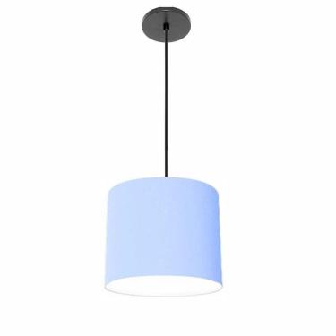 Imagem de Lustre Luminária Pendente Vivare Free Lux Pe-4107pr Cúpula Em Tecido 25x20cm Azul-bebê Canopla Preta E Fio Preto