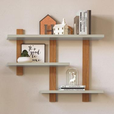 Imagem de Prateleira Industrial 3 Prateleiras 100% Mdf Off White/Freijó F35 - Pradel