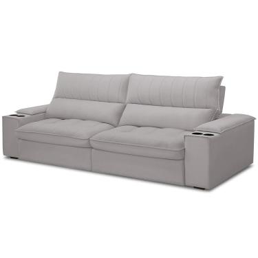 Imagem de Sofá Retrátil Reclinável Para Sala de Estar Living 280cm Nápoles F04 Veludo Cinza - Lya...
