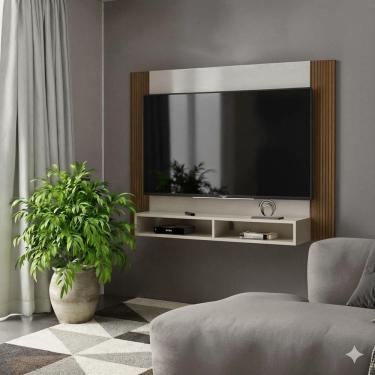 Imagem de Painel Tv 43 Polegadas Suspenso Com Nichos Bonsai - Off White E Ripado Off White E Ripado