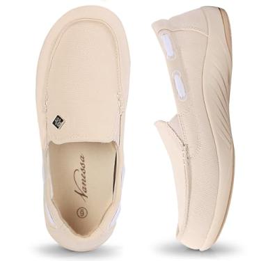 Imagem de Tênis feminino sem cadarço – Mocassim casual com suporte de arco – Tênis ortopédico de lona para fascite plantar com sola de borracha antiderrapante, Bege, 40
