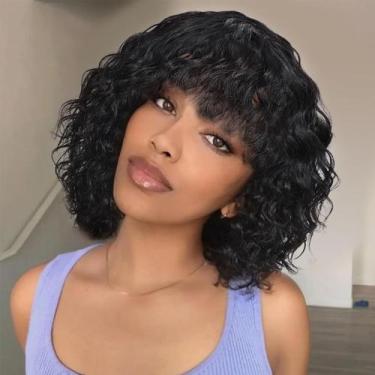 Imagem de Peruca HUA Curly com franja de 30 cm Water Deep Wave 180% de densidade