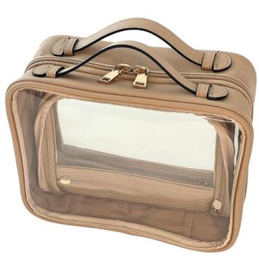 Imagem de Bolsa de maquiagem JAZD Clear Toalete Bege de grande capacidade