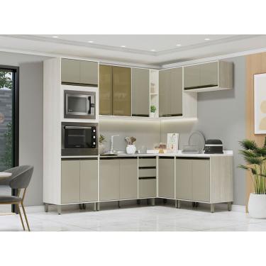 Imagem de Cozinha Modulada De Canto Completa 7 Peças Sem Tampo Linea L Pátina Ff-mocca Laca