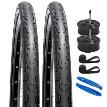 Imagem de Pacote com 2 pneus 700C para bicicleta de estrada 700 x 28C (28-622) mais 2 pacotes 700C tubos de bicicleta 700 x 25/32C FV60 válvula Presta e 2 tiras de aro compatíveis com pneus e tubos de bicicleta