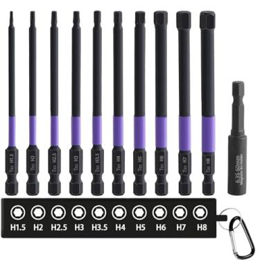 Imagem de YUENTOEN Conjunto de brocas Allen com cabeça sextavada de impacto, conjunto de brocas hexagonais de aço S2 de 1/10.2 cm, conjunto de brocas Allen de 10 cm com soquete de extensão de 60 mm e suporte de