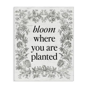 Imagem de Stupell Industries Arte de parede em tela de flor inspiradora com borda vintage, design por Lettered and Lined, 76 x 61 cm