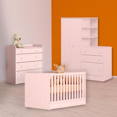 Imagem de Berço Mini Cama, Cômoda Trocador e Guarda Roupa Cômoda Rosa - Qmovi