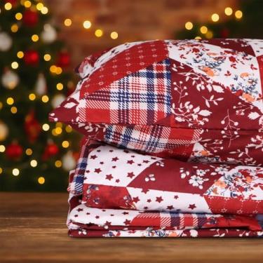 Imagem de Hitime Jogo de cama solteiro de Natal de 3 peças - Lençóis de cama de poliéster ultramacio e respirável, roupa de cama refrescante para todas as estações com bolsos profundos, resistente a rugas e