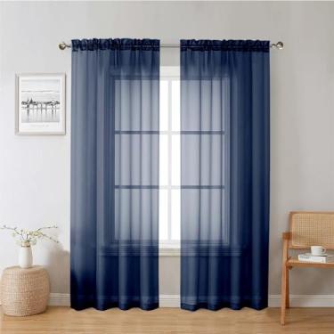 Imagem de Lecloud Cortinas transparentes azul marinho 2 painéis de 2 painéis, cortinas arejadas de voile com filtro de luz, tratamentos de janela de privacidade de luz equilibrada com bolso duplo para varão