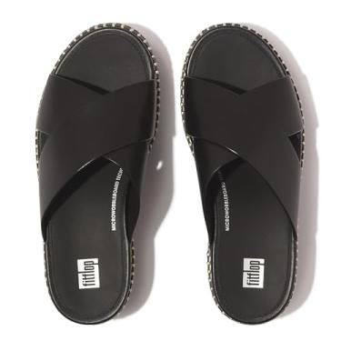 Imagem de FitFlop Sandália feminina Eloise Espadrille de couro anabela cruzada, Preto, 9