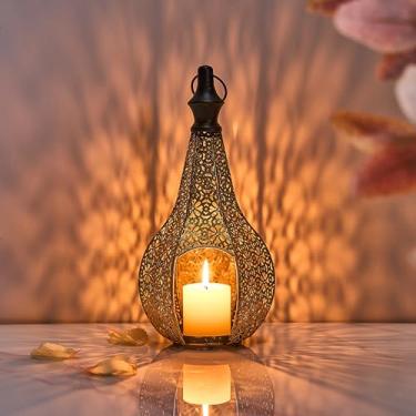 Imagem de Degruand Luminária De Lanterna Marroquina 11,6 Polegadas, Porta-Velas Decorativo Para Decoração Ramadã, Pendurado, Pátio Externo Ou Varanda, Interna Dourada