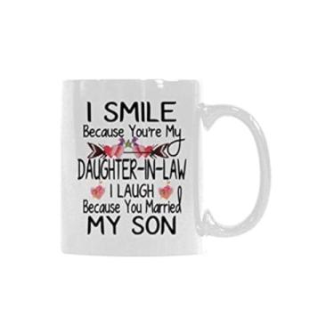 Imagem de Presente de sogra - Daughter-In-Law Mug, I Smile Because You're My Daughter-In-Law I Laugh Because Funny Gifts for Birthday Gift 325 ml, caneca de café, xícara de chá, 325 ml, branca