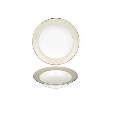 Imagem de Prato de serviço Pratos de jantar com borda dourada em forma de chapéu pratos de servir para aperitivo de massa, forno de micro-ondas e lava-louças, prato de sopa doméstico (25 cm) pratos (tamanho