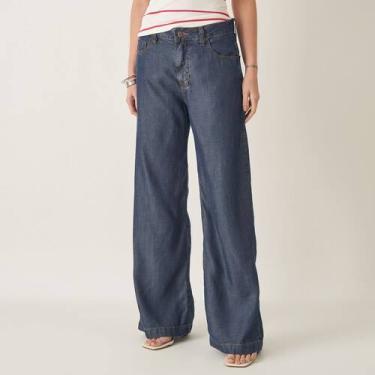Imagem de Calça Jeans Leve Tencel Pantalona Wide Azul Escuro - Bloom, Jeans ston