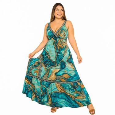 Imagem de Vestido Longo Indiano Vih Triny Estampa Linha Premium, G, Azul