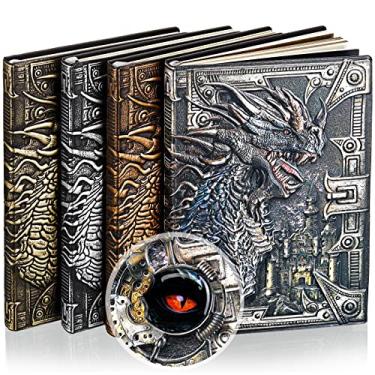 Imagem de Caderno de couro de dragão, 4 peças, caderno de couro de dragão em relevo, vintage, caderno de escrita, antigo, diário A5, capa dura, para homens e mulheres de negócios