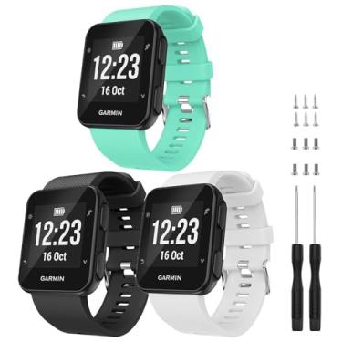 Imagem de TopPerfekt Pulseira compatível com Garmin Forerunner 35, pulseira de silicone macio de substituição para smartwatch Garmin Forerunner 35 (3 pretas, brancas, verde-chá)