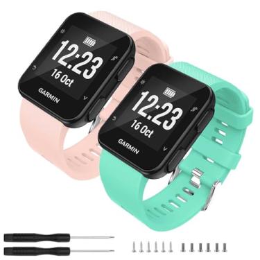 Imagem de TopPerfekt Pulseira compatível com Garmin Forerunner 35, pulseira de silicone macio de substituição para smartwatch Garmin Forerunner 35 (2 rosa, verde chá)