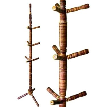 Imagem de Cabideiro de Chão Mancebo Envernizado Arara 10 Ganchos Madeira Organizador para Roupas Casacos Bolsa