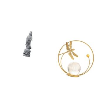 Imagem de Fenteer Estátua de Bola de Cristal Guan Yin, Ornamento de Pedra de Metal, Escultura Budista Colecionável de Feng Shui para Corredor Interno, Quarto, Lareira,