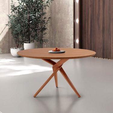 Imagem de Mesa Tampo Redondo 135x135cm Madeira Maciça Hope Cinamomo / Imbuia Natural