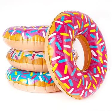 Imagem de ArtCreativity Tubos inflados de rosquinha de 40,64 cm, conjunto de 4, tubos de rosquinha infláveis coloridos em designs sortidos, suprimentos de decoração de festa de aniversário de rosquinhas, brinquedos duráveis para piscina aquática para crianças, lembrancinhas divertidas de festa de donut