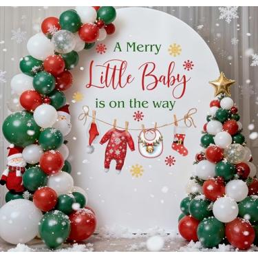 Imagem de Decalque A Merry Little Baby is on The Way - Decorações de Natal para chá de bebê - Decorações de Natal
