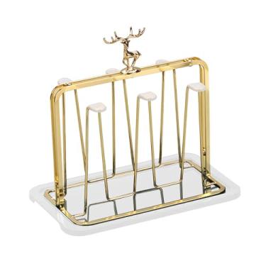 Imagem de SiaBiced Escorredor de copos, organizador de copos, escorredor de canecas, com bandeja coletora para sala de jantar, Ouro Branco