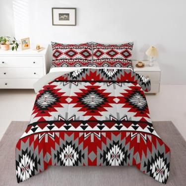 Imagem de jejeloiu Conjunto de edredom boêmio de tamanho casal, asteca, boêmio, para quarto de crianças, meninos, meninas, decoração geométrica, microfibra ultramacia e respirável