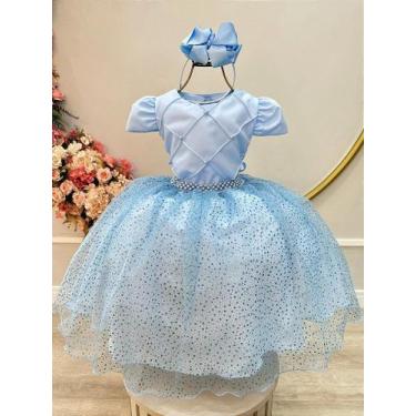Imagem de Vestido Infantil Azul com Busto Nervura e Saia Glitter para Festas - F