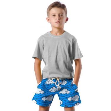 Imagem de Shorts Infantil Bermuda Calção Praia Verão Céu Nuvens Arte Pintura 159