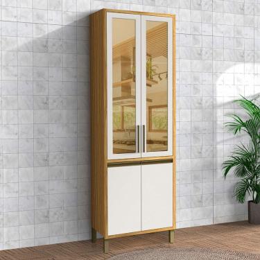 Imagem de Paneleiro Tempranillo 4 Portas com Vidro Reflecta 100% Mdf Amêndoa/Off White - Rio Doce