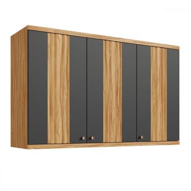 Imagem de Armário Aéreo Cozinha 120 Cm Sauvignon 3 Portas 100% Mdf Amêndoa/Cinza - Rio Doce