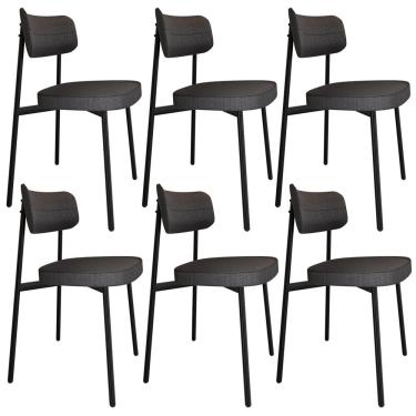 Imagem de Kit 06 Cadeiras Estofada Para Sala de Jantar Astrid Preto C01 Linho Preto - Lyam Decor