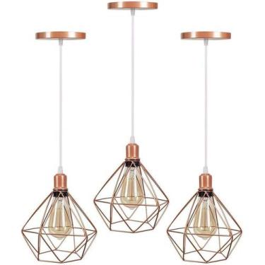 Imagem de Pendentes Lustres Luminárias de Teto Modelo Diamante Rose Gold Kit 3 -