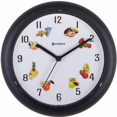 Imagem de Relógio De Parede Eurora Frutas Preto Com Mostrador Branco