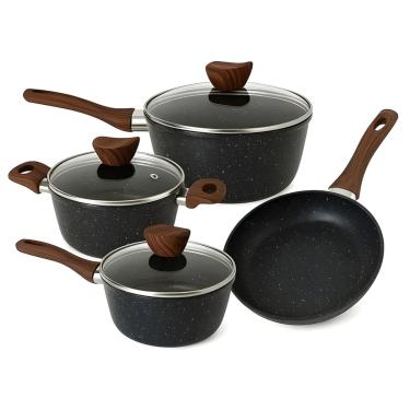 Imagem de Conjunto de Panelas Antiaderente Preto com Tampa de Vidro - 4 Peças