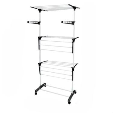 Imagem de Varal de Chão Torre 3 Andares | Retrátil, Dobrável e Compacto | Com Rodinhas para Mobilidade